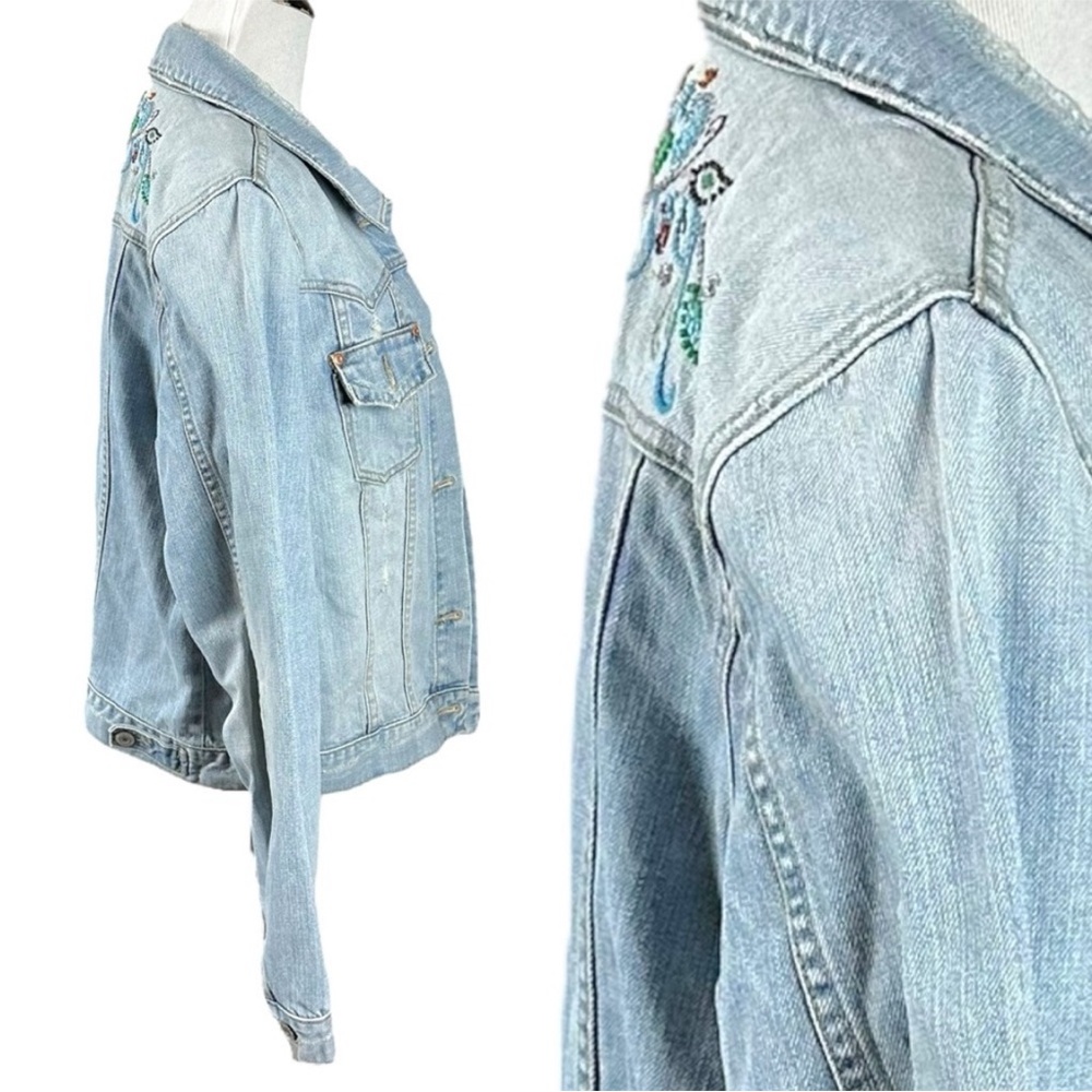 Vintage Y2K Old Navy Bohemian Beaded Denim Jean Jacket Women’s XXL Light Wash - Picture 6 of 15